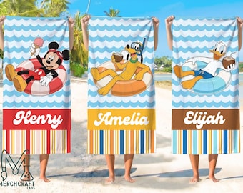 Cadeau personnalisé serviette de plage Mickey et ses amis, serviette de plage d'été personnalisée, serviette pour enfants Mickey Minnie Donald, cadeau d'été, voyage de vacances