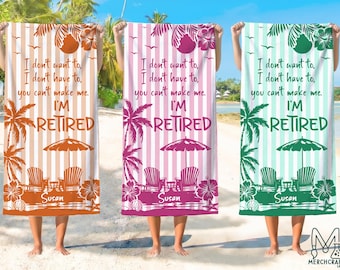 Retirement Gift, Beach Towel, Retirement Trip, Retired And Relaxed, Retirement Party, Tropical Towel, Gift For Retiree, Funny Retirement