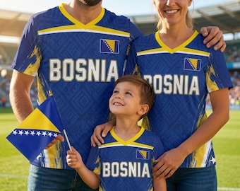 Maillot de football de Bosnie personnalisé, Maillot de football de Bosnie personnalisé pour enfant et enfant, Maillot de sport familial assorti, Maillot unisexe de fan de football