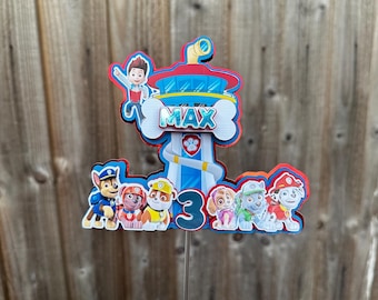 Pup Patrol Custom Cake Topper - Personalised with Name and Age - BLUE OR PINK