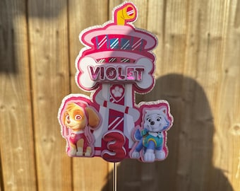 Adorno rosa personalizado de Pup Patrol - Personalizado con nombre y edad