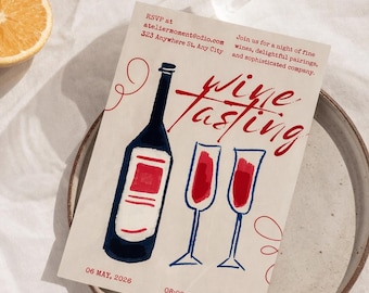 Plantilla de invitación a cata de vinos de Canva: tarjeta de invitación de cumpleaños editable, invitación imprimible para fiesta de vinos, D
