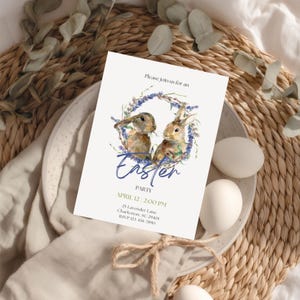 Editable Easter Invitation Template, Oster Einladung Vorlage, Easter Bunny Invitation, Osterparty Einladung, Canva Template