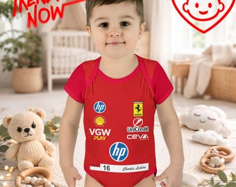 Combinaison bébé Charles Leclerc, body Ferrari Racing pour bébé, tenue F1 Motorsport