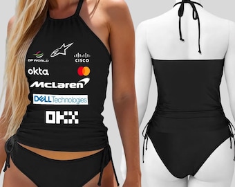 McLaren Formula 1 Inspired Women’s Two Piece Swimsuit, F1 Racing Bikini Set, Summer Beach Outfit, Sporty Bikini Women