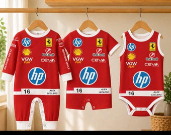 Personalized Ferrari F1 Baby Romper, Custom Racing Suit with Name, Infant Bodysuit
