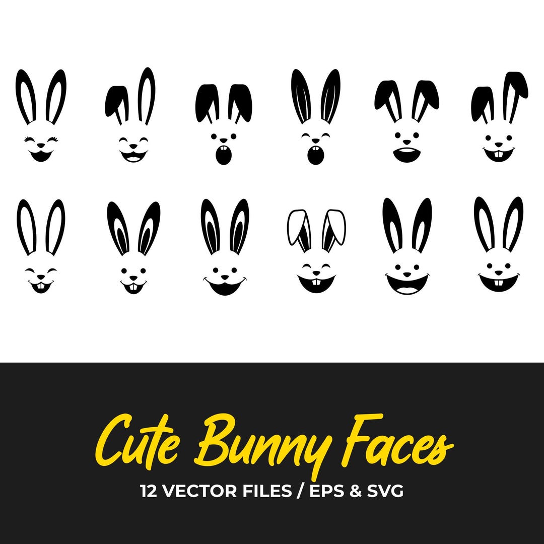 Cute Bunny Faces Vector Pack – Easter Rabbit Clipart (digital Download ...
