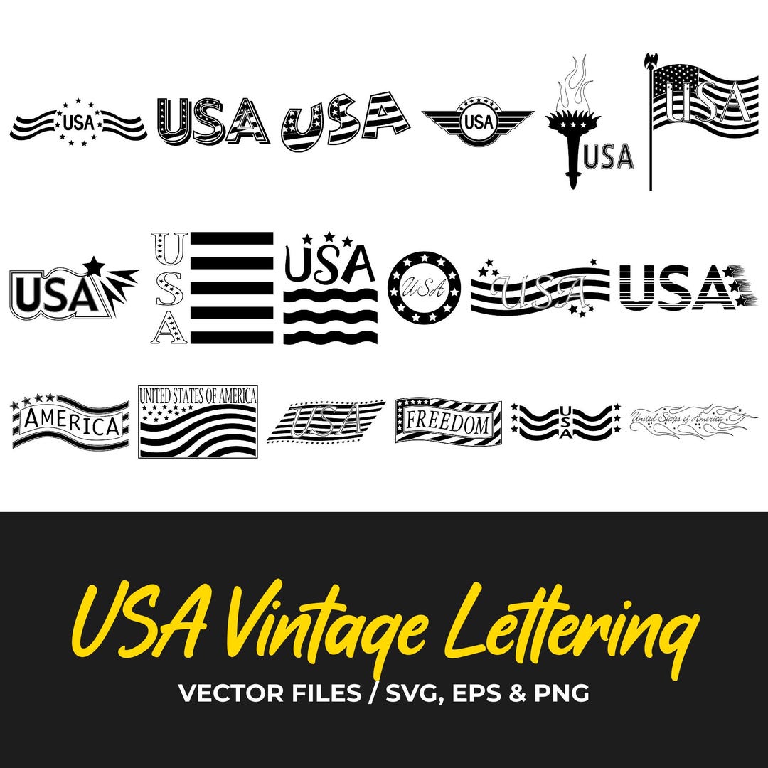 USA Vintage Lettering Vector Pack - Retro American Typography (digital ...