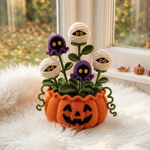 Crochet Halloween Flower Pot, Ghost Bat Pumpkin , Halloween Pumpkin Ghost Pot, Ghost Flower Pot,Halloween Desk Decor, Halloween Gift
