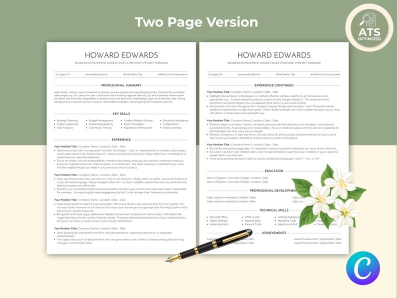 Basic Resume Template Canva | Clean Minimalist CV | ATS Friendly ...