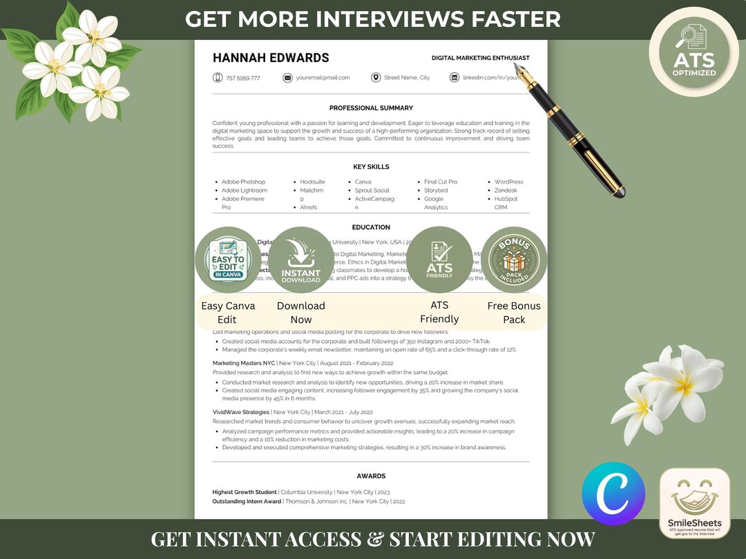 High School Resume Template | Canva Editable Student CV for College ...