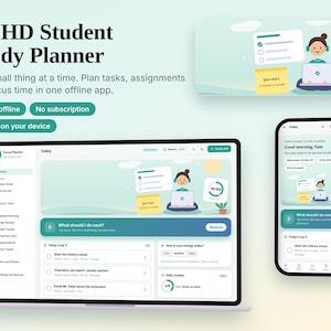 Planer nauki dla uczniów z ADHD, aplikacja do pomiaru czasu skupienia w trybie offline, zrzut pamięci, śledzenie nawyków, pobieranie cyfrowe