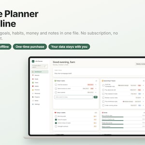Offline Life Planner App, Digital Organizer, Habit Tracker, Budget, Goals, Tasks, Projects