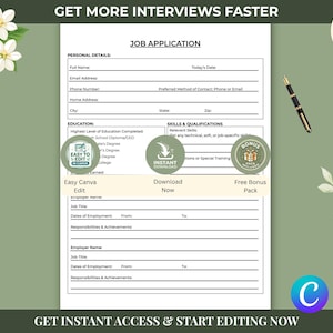 Modèle de demande d'emploi modifiable | CV professionnel Canva | Conception de CV moderne avec ensemble de bonus