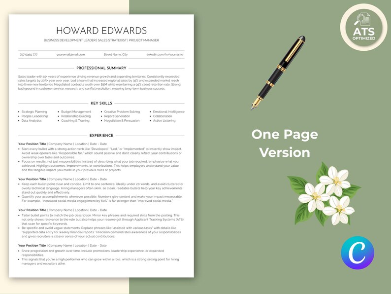 Basic Resume Template Canva | Clean Minimalist CV | ATS Friendly ...