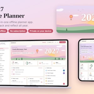 2027 Levensplanner Offline App | Digitale Planner Kalender | Gewoonte Tracker Doelen | Welzijn | Maaltijden | Dagboek