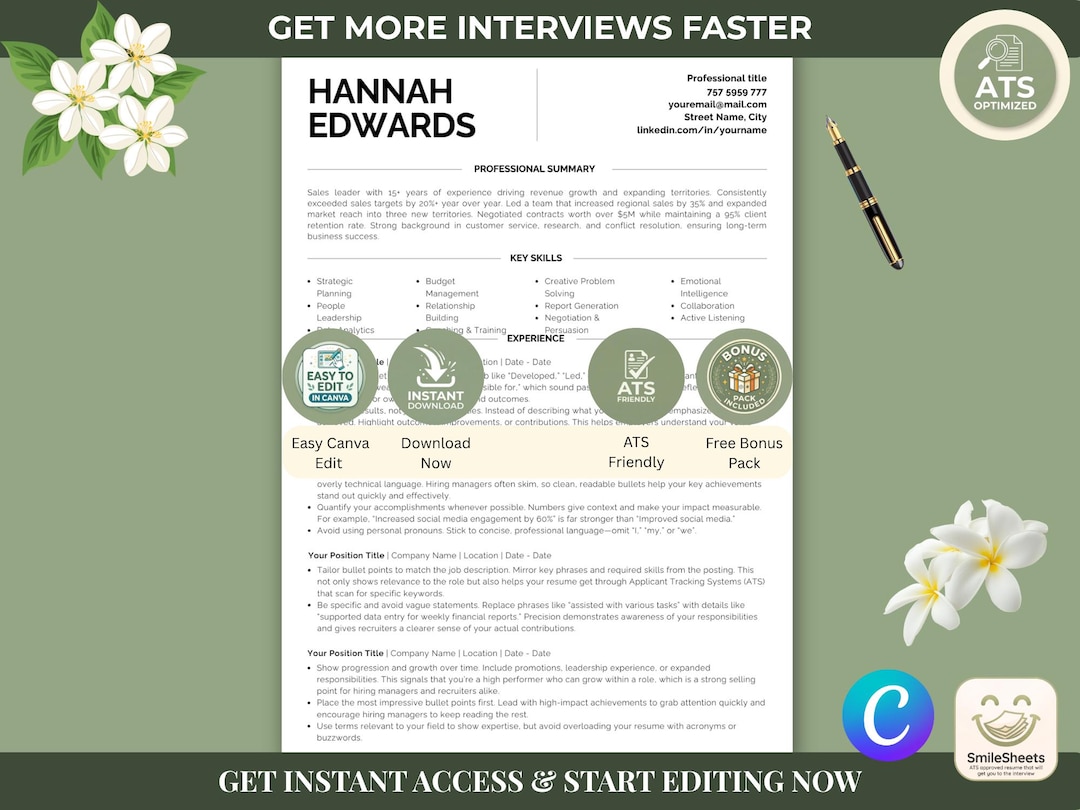 Minimalist Clean Resume Template | Canva Editable Simple CV | Modern ...