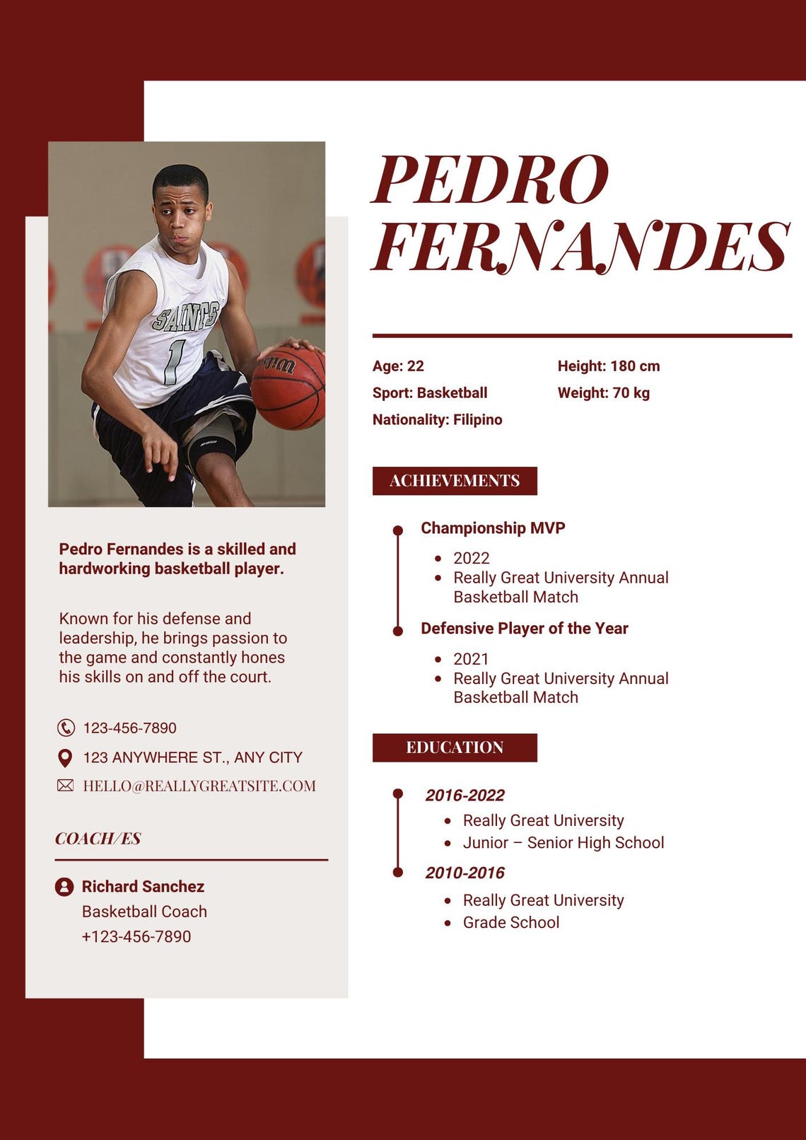 Sports Resume Template | Canva Editable Athlete CV | College Recruiting ...