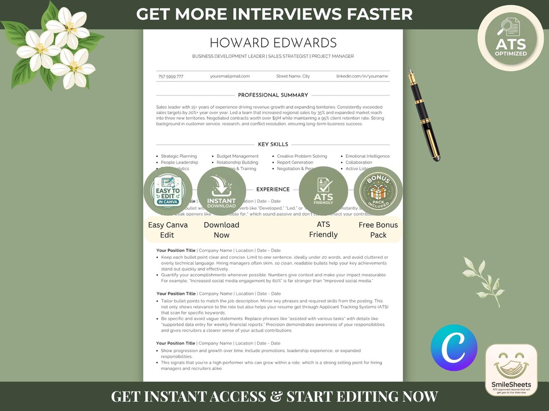 Basic Resume Template Canva | Clean Minimalist CV | ATS Friendly ...