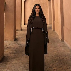 chinese dress ladies Black Cape Modest Maxi Dress – Shimmi Dresses