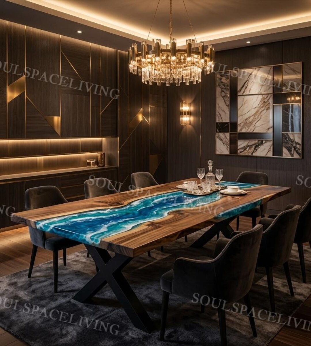 Live Edge Walnut River Dining Table, Ocean Wave Epoxy Resin, Custom ...