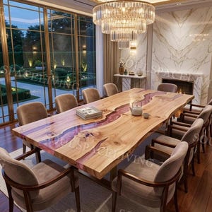 Handmade Pink Epoxy River Dining Table – Live Edge Wood Furniture