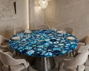 Luxury Blue Agate Slab Coffee Table - Modern Organic Stone Table for Living Room - Handcrafted Natural Crystal Centerpiece - Bespoke Agat