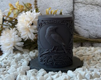 Ravenkaars – Gotische kaars met raaf | Handgegoten, gebeeldhouwde kaars | Donkere decoratie | Mystiek cadeau voor gothic- en fantasyfans