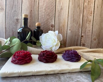 Vela personalizada de peônia – Vela de flor artesanal – Vela de cera de coco sustentável – Decoração estética para casa – Ideia de presente