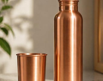 Bottiglia d'acqua in rame puro da 1 litro – Idratazione ayurvedica, contenitore disintossicante riutilizzabile