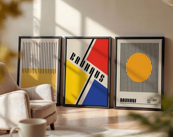 Stampa artistica da parete in stile Bauhaus, poster moderno di metà secolo, decorazione murale astratta geometrica, arte retrò