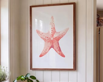 Coastal Starfish Framed Print, Watercolor Beach Art, Nautical Home Decor
