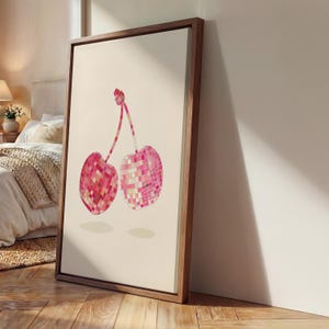 Framed Wall Art, Pink Cherry Preppy Print, Dorm Room Decor, Maximalist Posters