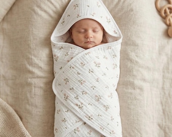 Toalla con capucha de muselina suave para bebé – Toalla de baño de algodón suave para bebés