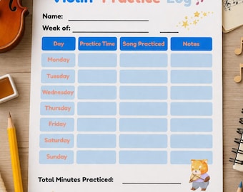 Violin Practice Log for Kids, Printable Music Practice Sheet, Weekly Violin Tracker, Beginner Practice Planner, Digital Download