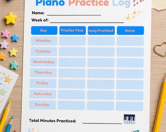 Practice Log for Kids, Weekly Practice Tracker,  Printable Planer, Workout Planner, Habit Tracker, Kids Core Charts, Kids Routine Charts