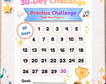 30 Day Practice Challenge Tracker, Printable Tracker, Reward Chart, Behavior Chart, Responsibility Chart, Habit Tracker, Instand Download
