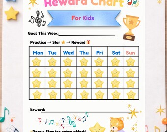 Violin Reward Chart for Kids, Printable Practice Motivation, Music Practice Habit Tracker, Weekly Star Chart, Digital Download