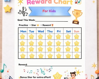 Reward Chart for Kids, Practice Tracker, Practice Motivation, Weekly Star Chart, Behaviar  Chart, Printable Planner, Digital Download