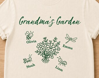 Comfort Colors Grandma's Garden Shirt, Personalized Grandkids Names, Tee Custom Grandma Shirt, Custom Kids Name Shirt, Custom New Nana Shirt