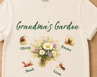Personalized Grandma's Garden Shirt, Custom Shirt with Kids Names, Funny BugTee, Grandchildren Names Shirt, Family Garden Tee