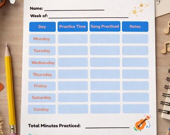 Guitar Practice Log for Kids, Printable Music Practice Sheet, Weekly Guitar Tracker, Beginner Practice Planner, Digital Download