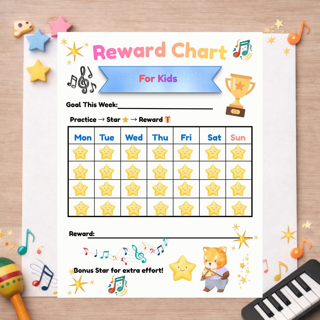 Violin Reward Chart for Kids, Printable Practice Motivation, Music ...