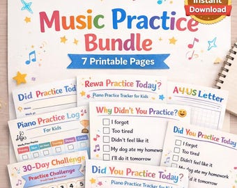 Music Practice Bundle for Kids, Digital Download, Piano Teacher, Reward Chart, 30 Day Challenge, Practice Log Printable Pack, Behavior Chart