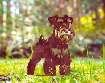 Rusty Metal Schnauzer Garden Stake – Dog Silhouette Yard Art, Weathered Steel Pet Memorial Decoration for Outdoor Garden & Lawn