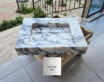 Calacatta Viola Marble Hidden Drain Sink - Wall Mount