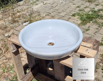 Carrara White Marble Shallow Basin - Vessel Sink