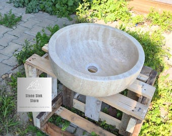 Handcrafted Travertine Polished Wash Basin: Vessel Sink