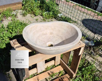 Travertine Midi Arched Sink: Handcrafted Stone Basin