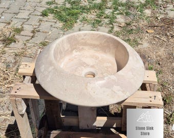 Travertine Ufo Design Vessel Sink - Natural Stone Sink - Wash Basin